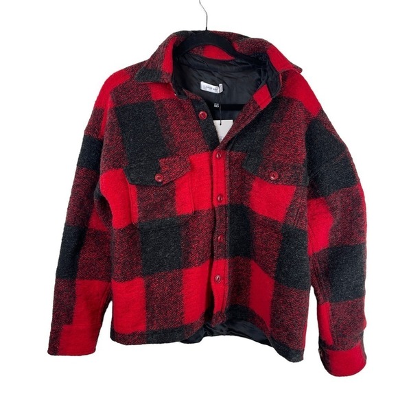 NWT Anine Bing Bobbi Wool Shacket Flannel Jacket Buffalo Check Red XS - Picture 4 of 13